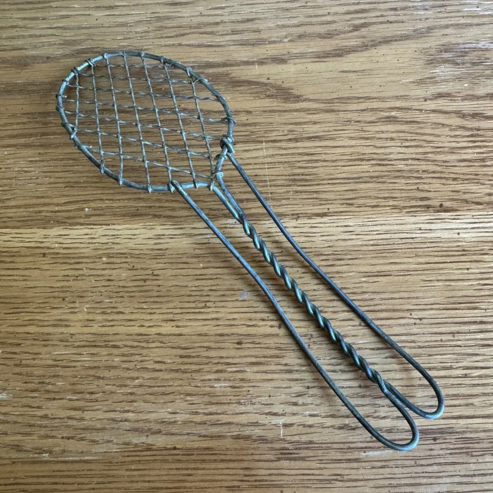 Antique Primitive Twisted Wire Mesh Skimmer Strainer Spoon Rustic‎ Farmhouse